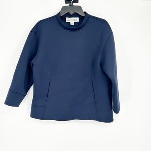 Sara Campbell Navy Blue Cropped Mock Neck Sweatshirt‎ Size Small